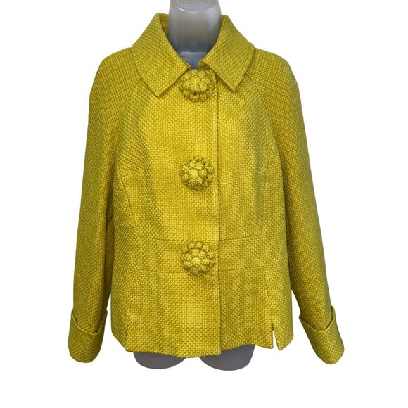 Boden Mustard Yellow Wool-Blend Peacoat Jacket Size 10 Floral Button Details Ful - Picture 3 of 10